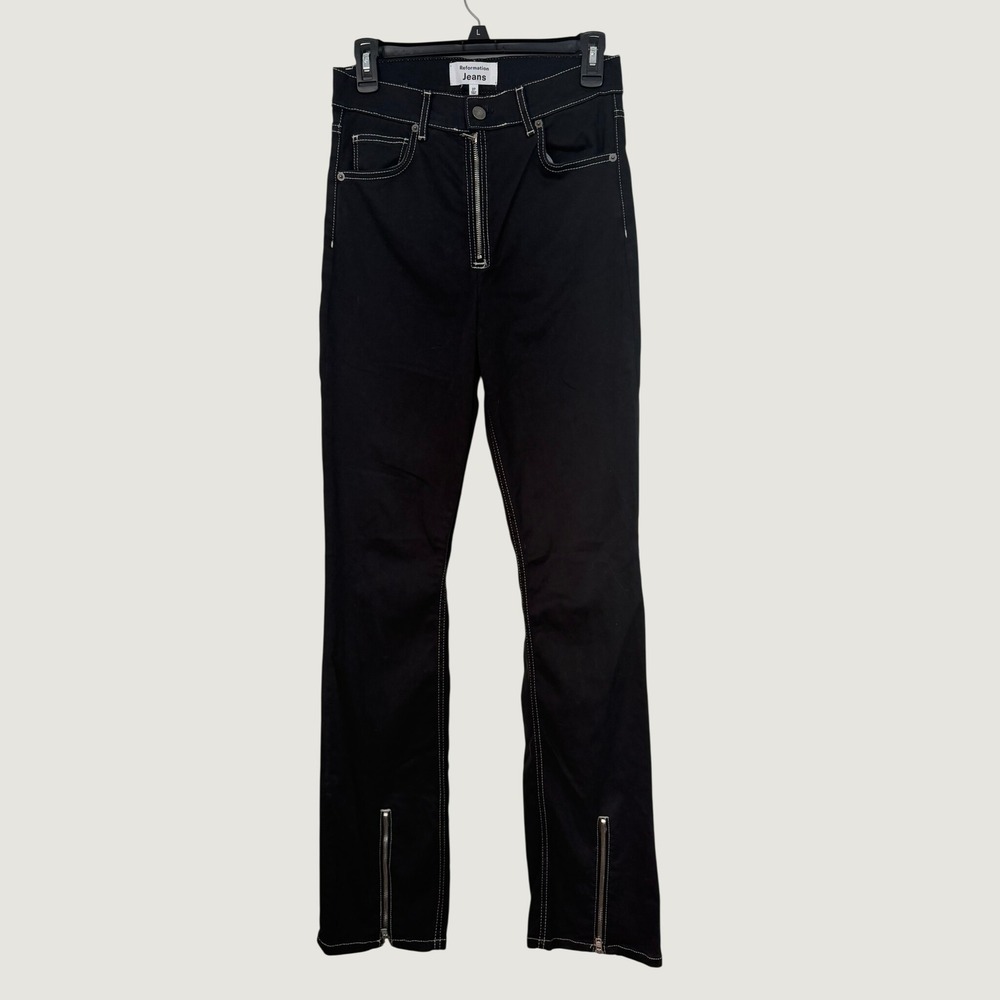 Reformation Toby Zip Front Ultra High Rise Bootcut Jeans Blk Contrast Stitching